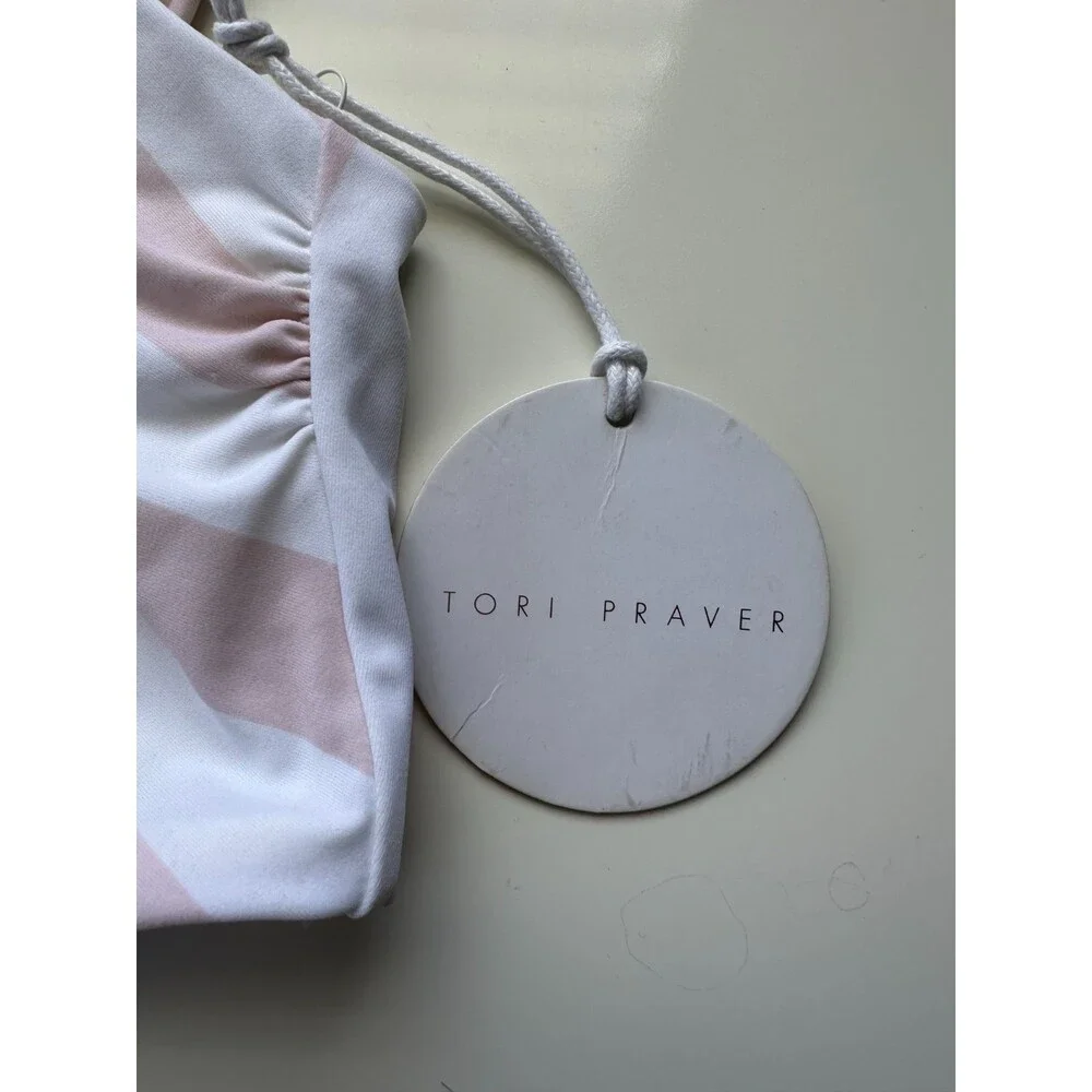 Tori Praver Swimwear Pale Pink and White Striped Bikini